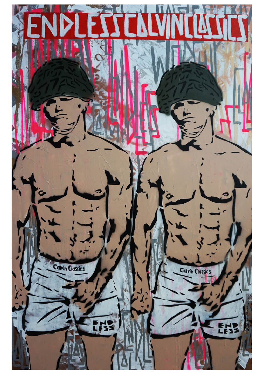 CALVIN CLASSICS CROTCH GRAB DUO 100 x 150cm, acrylic and spray paint on canvas